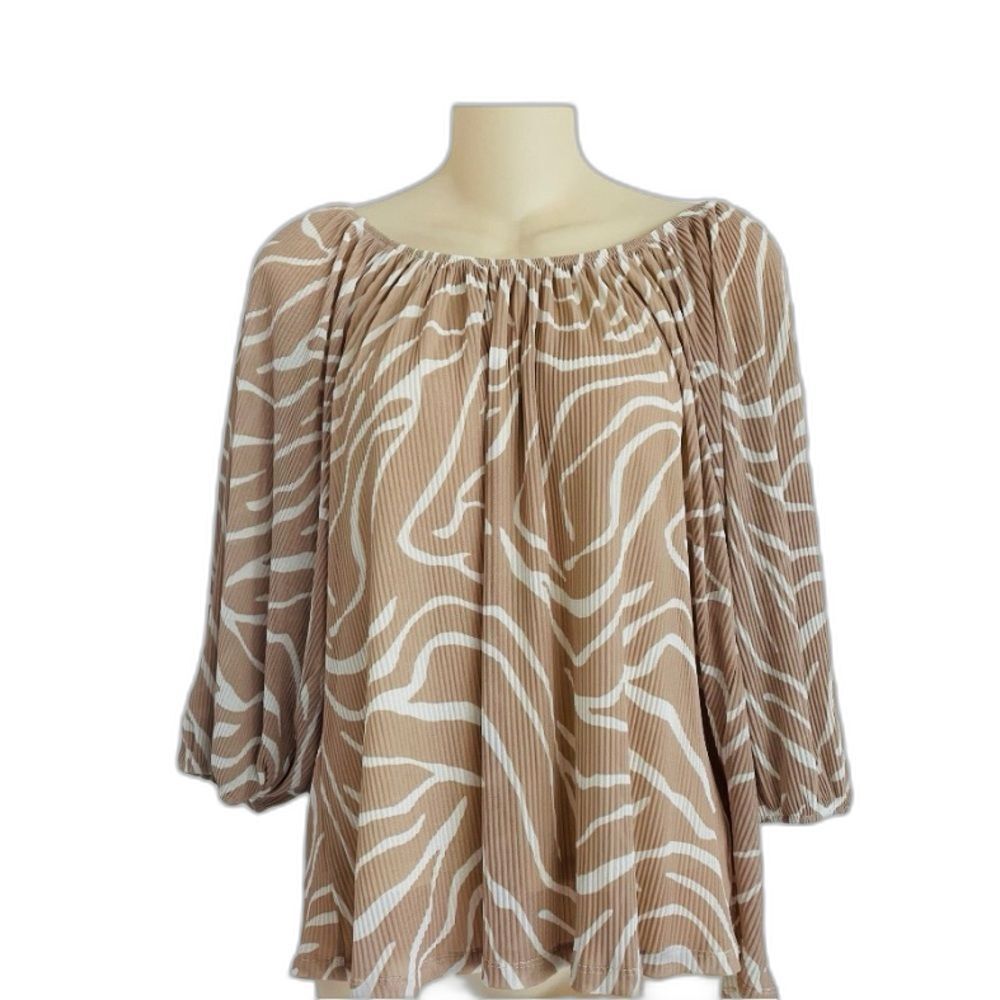 W5 Concepts Taupe Zebra On Off Shoulder Top 3/4 Sleeve Lined Size Medium NWT